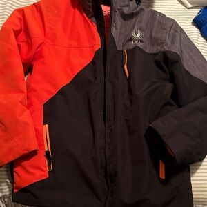 SPIDER boys size 16 Kids Three Tone Jacket - Black and Orange & Gray  ski jacket